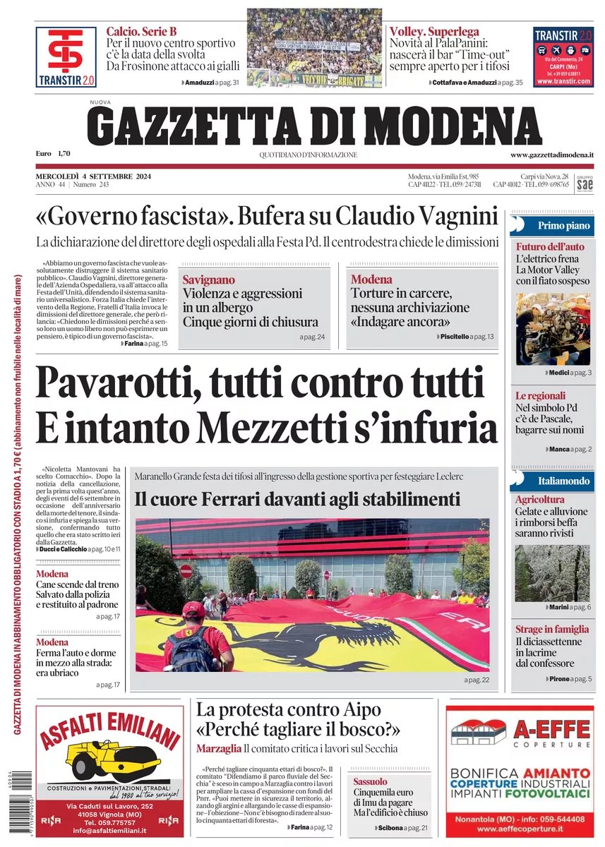 Prima-pagina-gazzetta di modena-oggi-edizione-del-2024-09-04